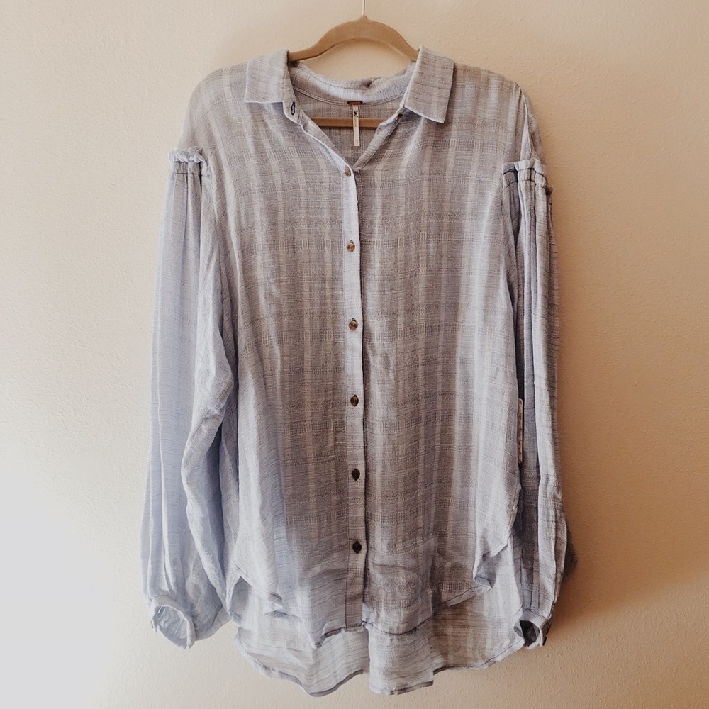 light blue Free People button top NWT